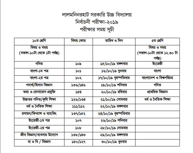 test exam routine 2019