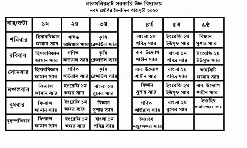 class routine 2020