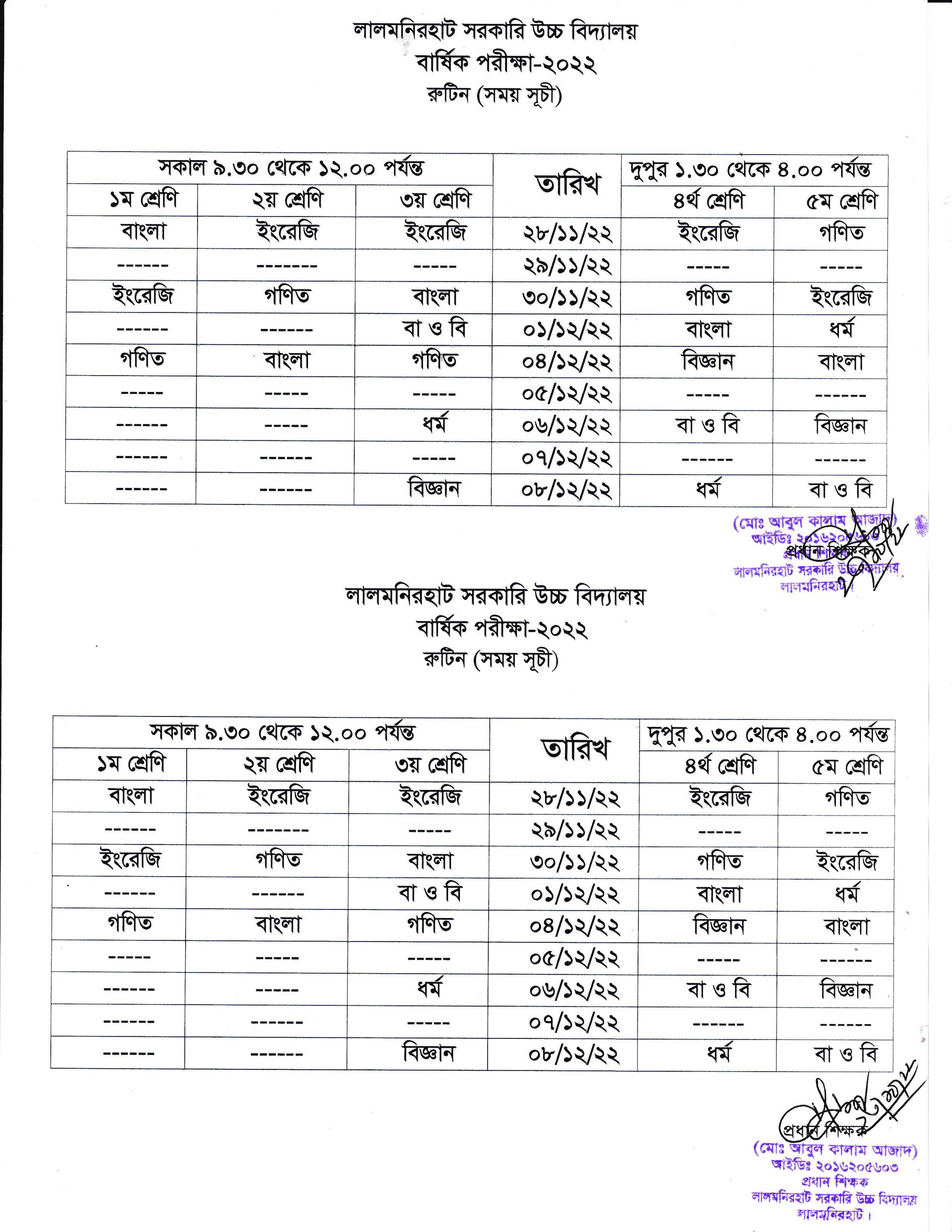 Exam routine 2022